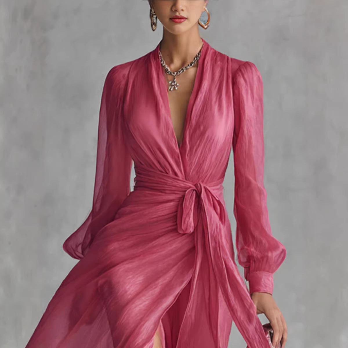 Robe Col V Lacée Chic