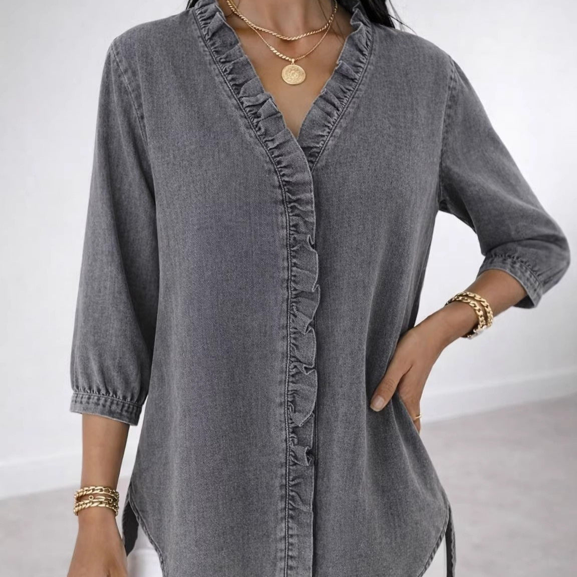 Chemise Effet Denim Col V