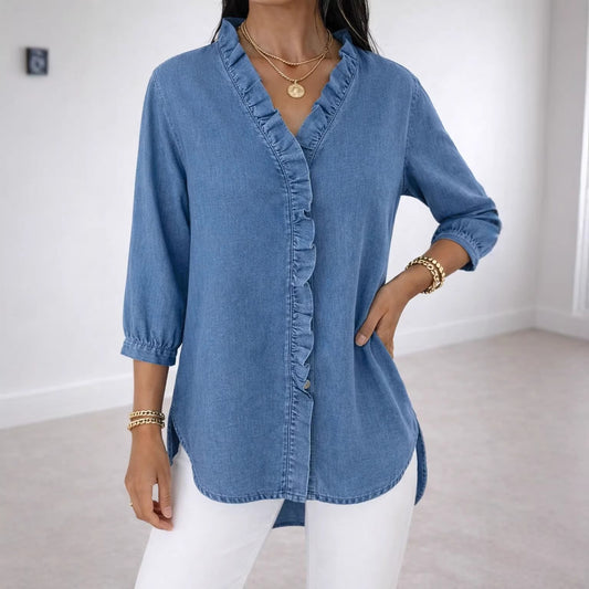 Chemise Effet Denim Col V