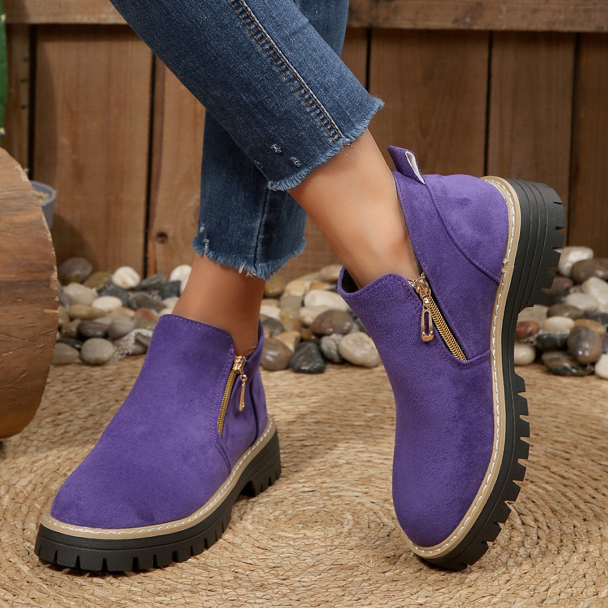 Bottines Suédine à Fermeture Zippée