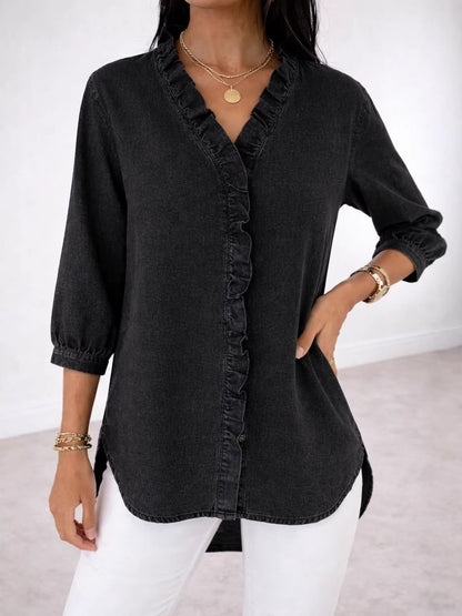 Chemise Effet Denim Col V