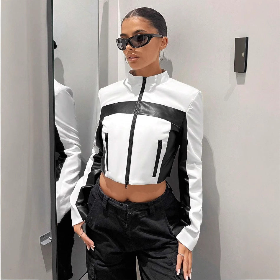 Veste Cuir Bicolore Ajustée