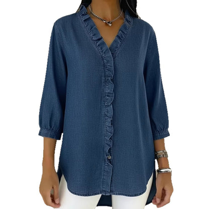 Chemise Effet Denim Col V