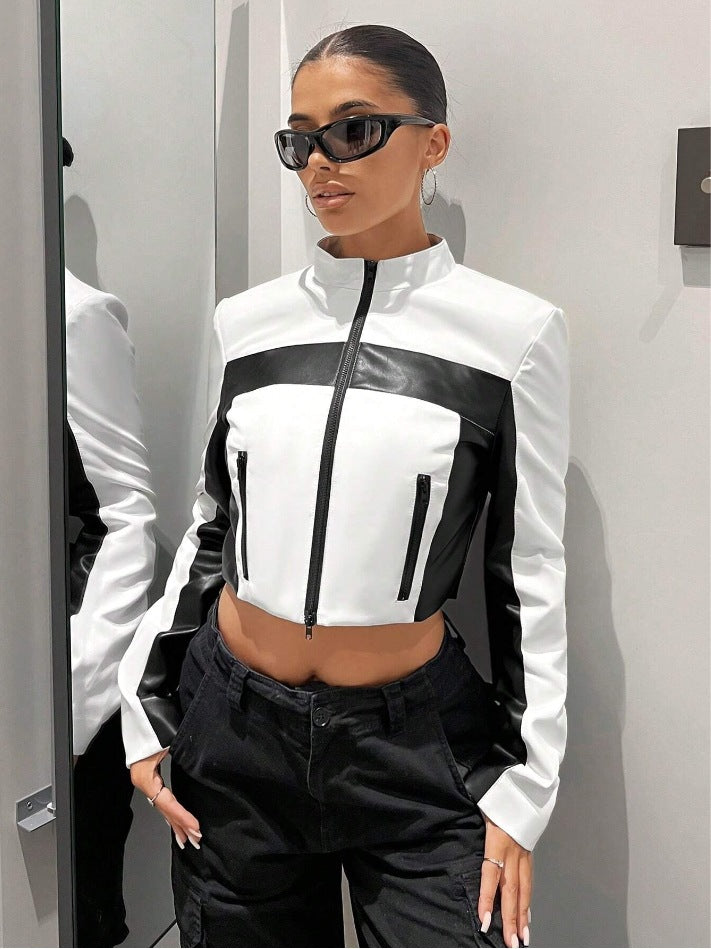 Veste Cuir Bicolore Ajustée