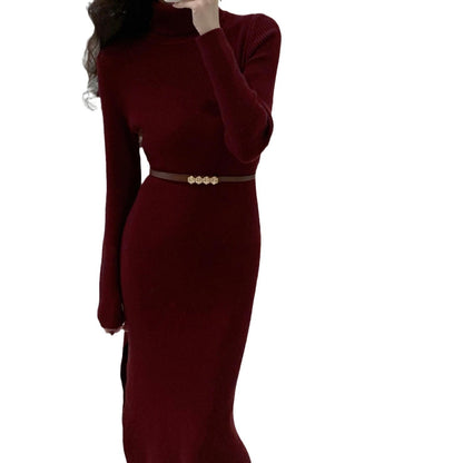 Robe Ajustée Col Montant Fendue