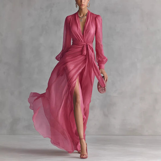 Robe Col V Lacée Chic