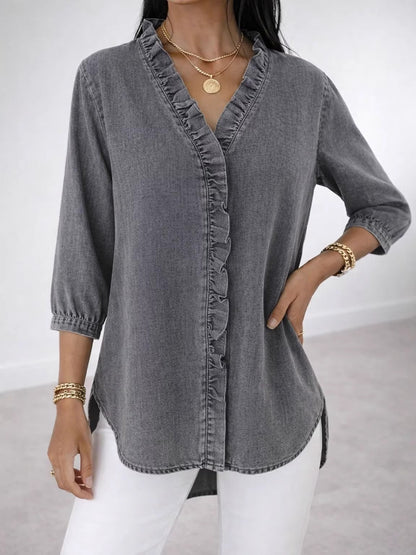 Chemise Effet Denim Col V