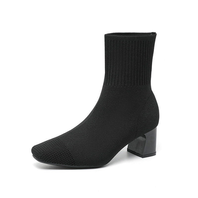Bottines Chaussettes à Talon Épais Carré