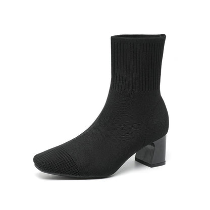 Bottines Chaussettes à Talon Épais Carré