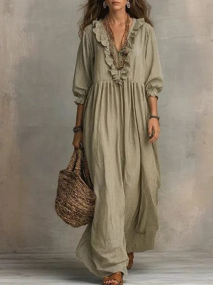 Robe Rayée Volants Col V
