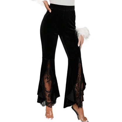 Pantalon Velours Évasé Dentelle