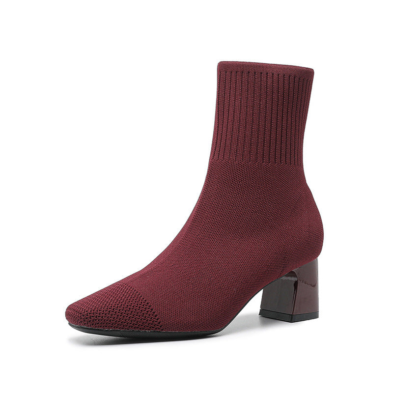 Bottines Chaussettes à Talon Épais Carré