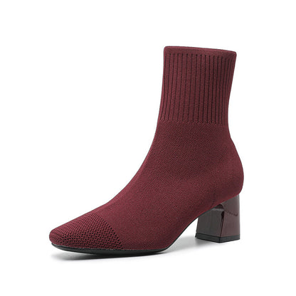 Bottines Chaussettes à Talon Épais Carré