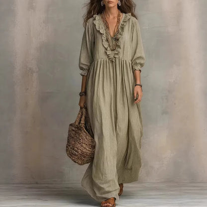 Robe Rayée Volants Col V
