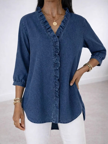 Chemise Effet Denim Col V