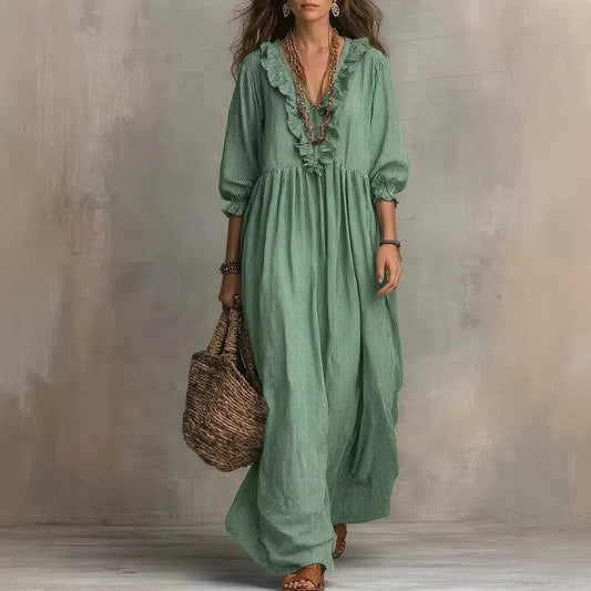 Robe Rayée Volants Col V