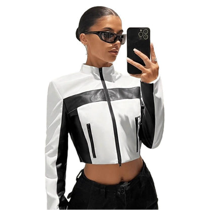 Veste Cuir Bicolore Ajustée