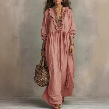 Robe Rayée Volants Col V