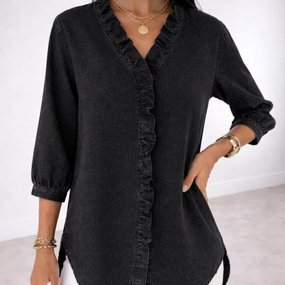 Chemise Effet Denim Col V