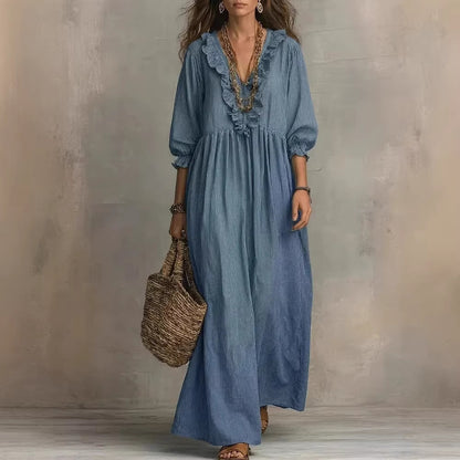 Robe Rayée Volants Col V