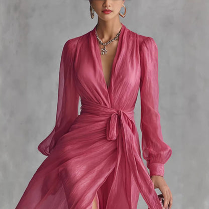 Robe Col V Lacée Chic