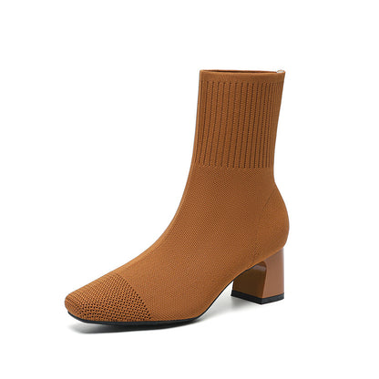 Bottines Chaussettes à Talon Épais Carré