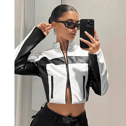 Veste Cuir Bicolore Ajustée