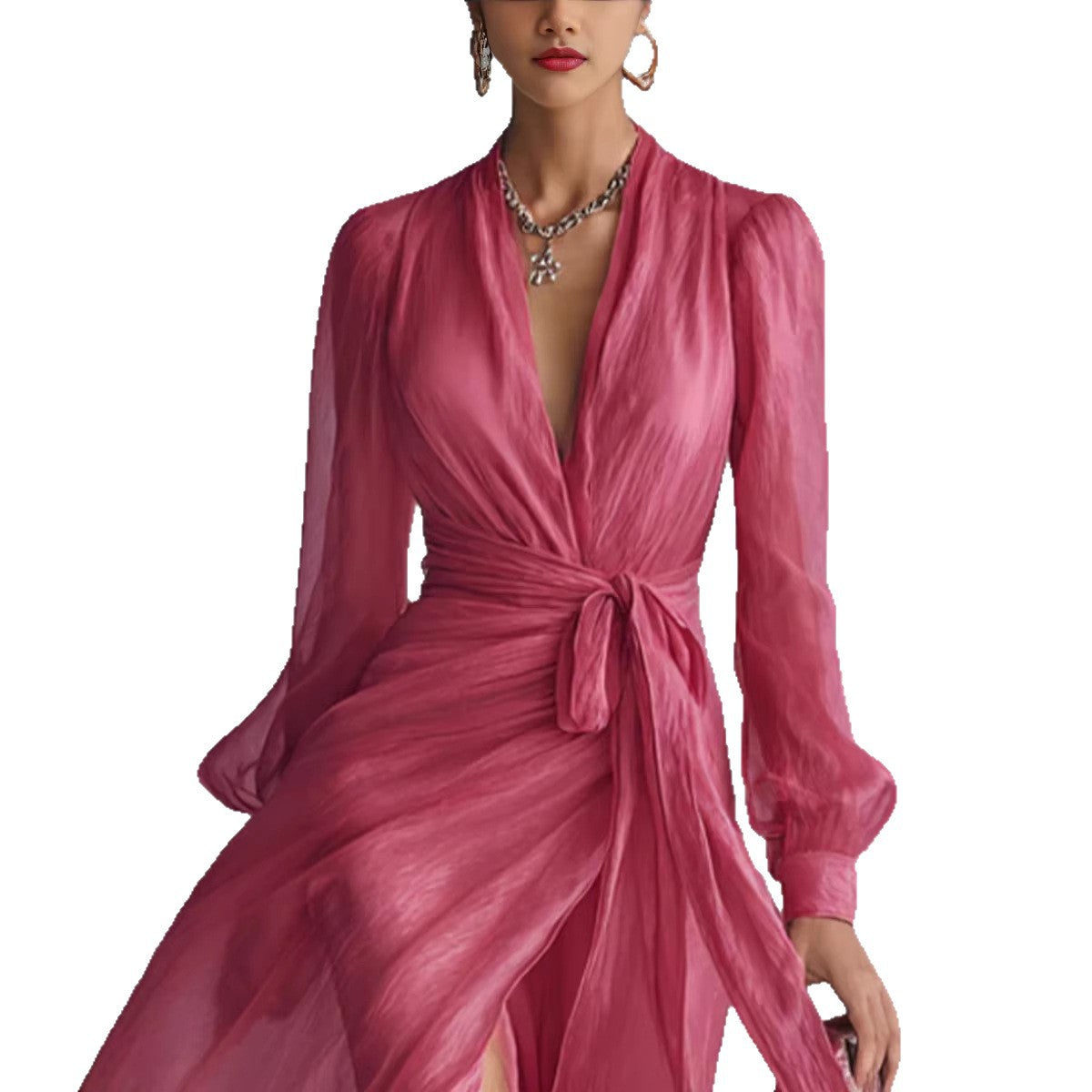 Robe Col V Lacée Chic