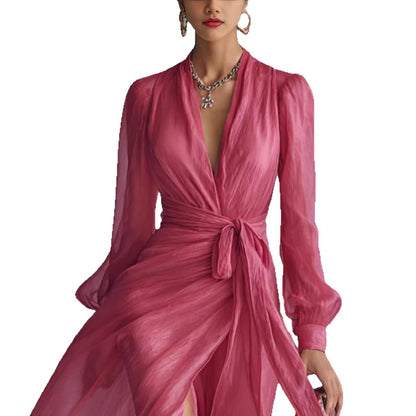 Robe Col V Lacée Chic