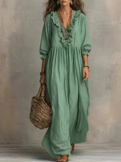 Robe Rayée Volants Col V