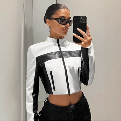 Veste Cuir Bicolore Ajustée