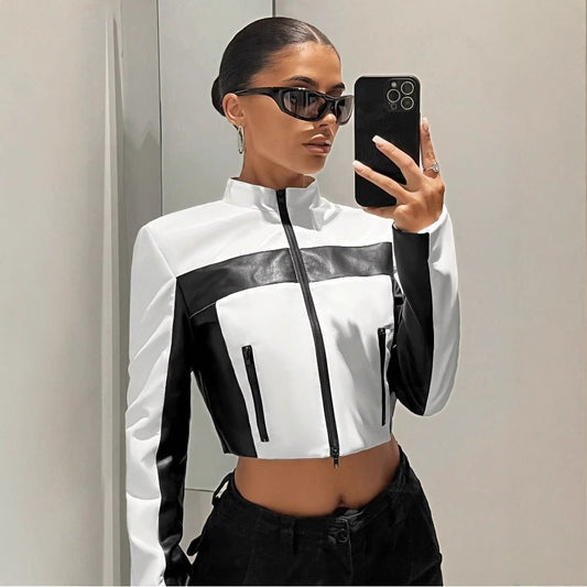 Veste Cuir Bicolore Ajustée