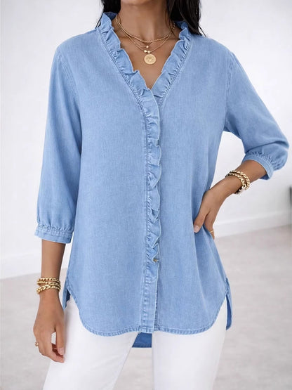 Chemise Effet Denim Col V
